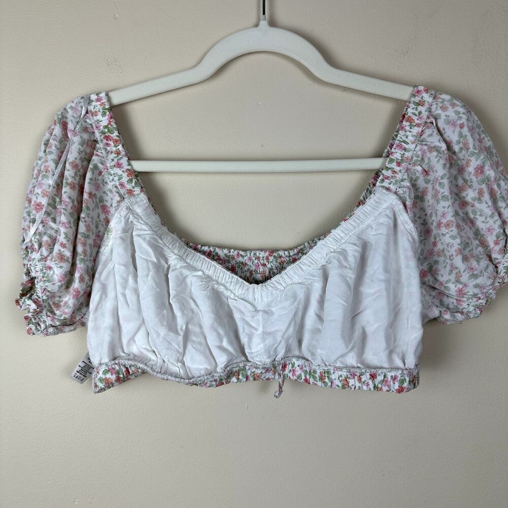 Aeropostale Floral Cottagecore Crop Top Womens L Milkmaid Festival Puff Sleeve - Picture 6 of 10